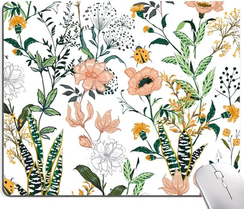 Image of Premium-Textured Mouse Pad, Non-Slip Rubber Base Mousepad for Laptop, Computer & PC, 9.5x7.9 in - Enhanced Precision, Ergonomic Comfort, Ideal for Gaming & Office (Creamy White Floral)