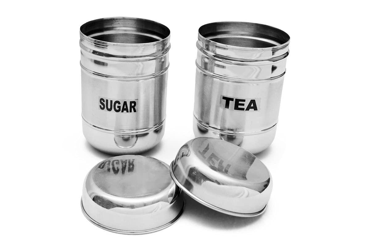 RK Traders Stainless Steel Tea And Sugar Container Set 500gram, Silver