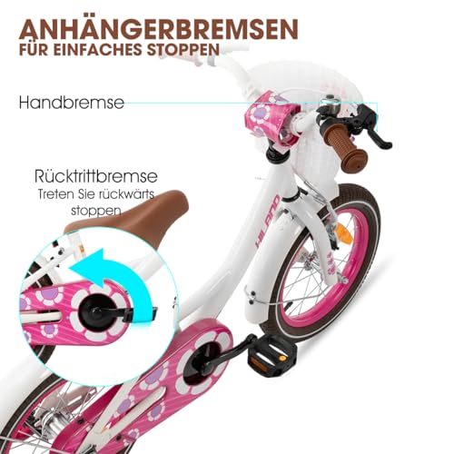Miniatura 3 de Hiland Bicicleta Infantil De 12 14 16 Pulgadas Para Niñas 3 4 5 6 7 Años Con Cesta Ruedas Estabilizadoras Rosa Morada Blanco