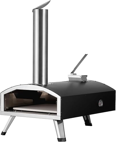 Miniatura 9 de VEVOR OUTDOOR - Horno de pizza de leña de 12 pulgadas, estufa de pizza de pellets con termómetro, máquina de pizza portátil para patio exterior,