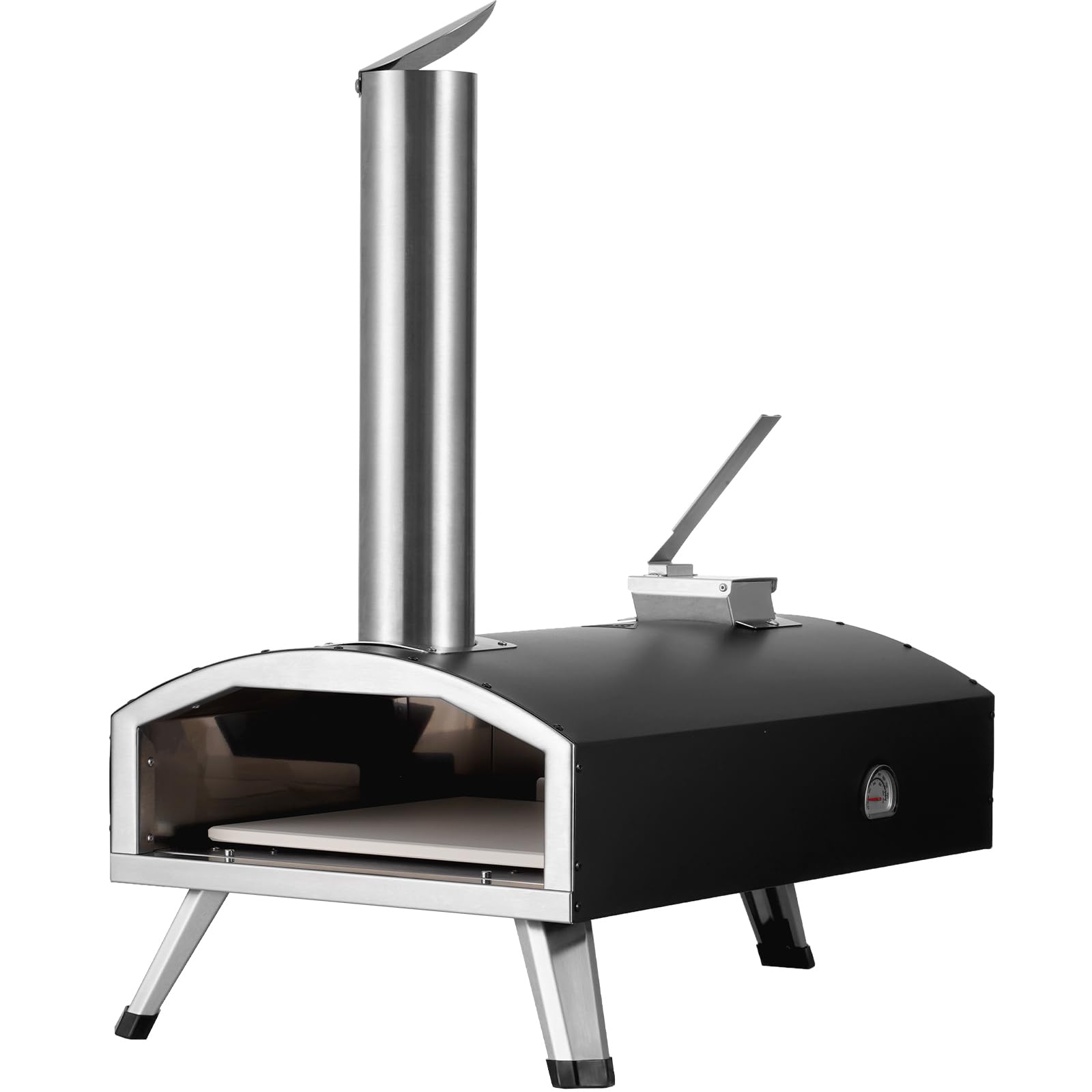 VEVOR Forno Portatile per Esterni 304 mm, Tri-Fuel Pellet Trucioli Carbone, Griglia Pizza con Pietra e Copertura, Nero