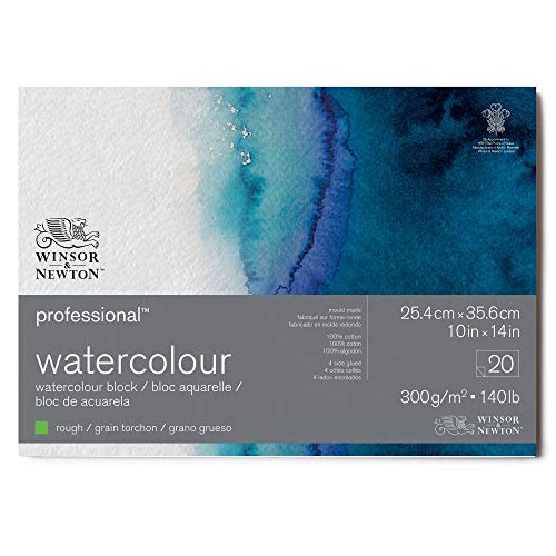 Winsor & Newton Papier, Coton, Bloc Collé Grain Torchon 300G 25,4X35,6Cm 20F, Set de 20 Pièces