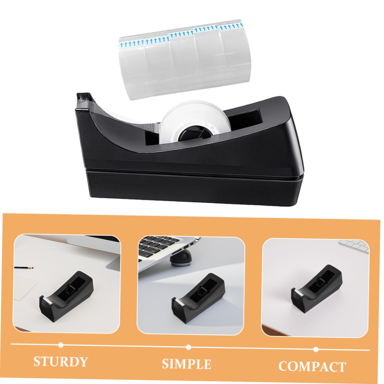 Distributore di Nastro Adesivo da Scrivania Nero Compatto Abs | Set 1 Pezzo, Design Estetico e Multifunzione, per Scuola e Laboratorio
