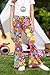 BesserBay Big Kid's Halloween High Waist Elastic Wide Leg Leggings Disco Fashion Hippie Flared Pants Rainbow Garden 12 Years