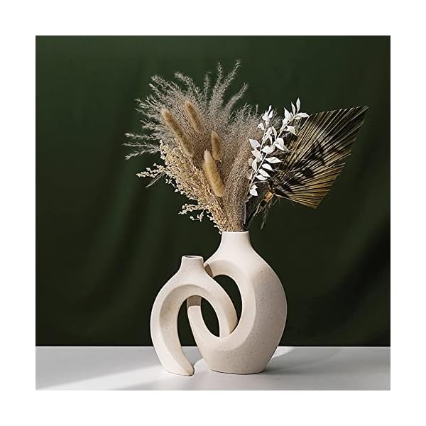DACOSTIC Hollow Ceramic Vase Set of 2 for Modern Home Decor, White Boho Donut Vases Nordic Minimalist Decorative Vase for Table Centerpiece Wedding Dining Living Room Office House Decoration