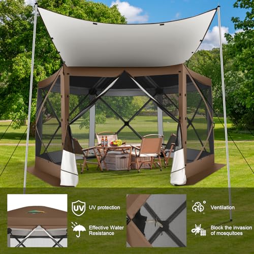 Image of COBIZI 12x12 FT Pop Up Canopy Extendable Tent, Gazebos On Clearance With Removable Roof, Screened In Gazebo,Screen Tents Portable carpas para patio for Outdoor Camping,Backyard, Garden,Brown(Upgraded)