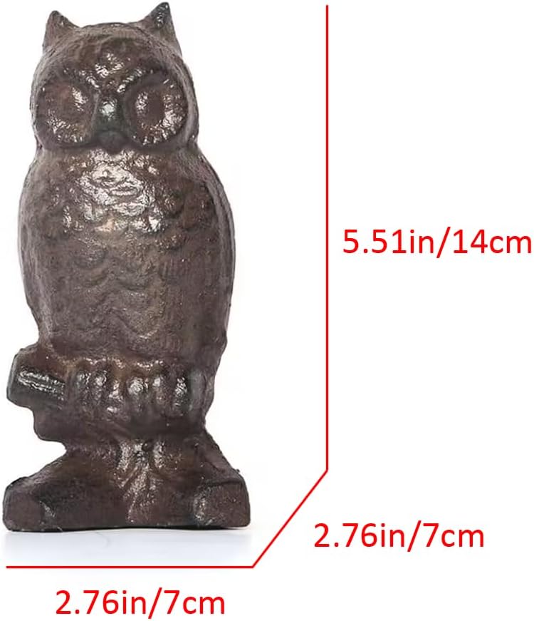 Rustic Cast Iron Owl Statue - Decorative Collectible Figurine for Home, Indoor Shelf Decor, Garden Ornament