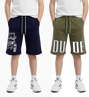hotfits Boy's Cotton Knee Length Graphic Casual Shorts with Pocket -Pack of 2 Price In India