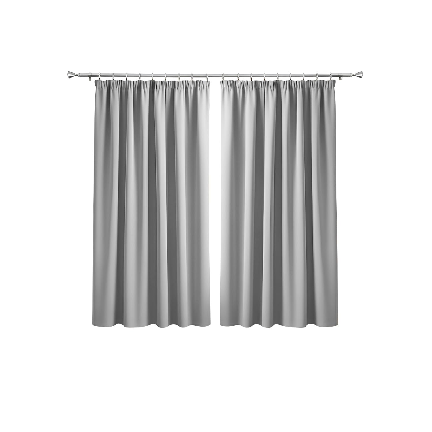 Imperial Rooms Blackout Pencil Pleat Curtains for Bedroom 46 x 54 Drop Inch Light Grey Curtains Thermal Insulated Window Treatments, 2 Panels with Tiebacks