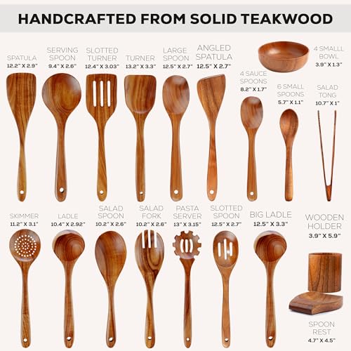 Image of Zulay Kitchen 30-Piece Teak Wooden Utensils - Natural Teak Cooking Utensils with Premium Gift Box - Non-Stick Wooden Spoons - Kitchen Gift Set - Comfortable Grip