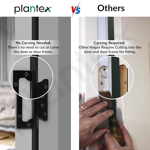 Image of Plantex Butterfly Hinges for Door /Stainless Steel Door Hinges /5 Inch x 14 Gauge Hinge /2.5 mm Hinges for Home /Office /Hotel /Non-Mortise Hinge - Pack of 4 (Black)