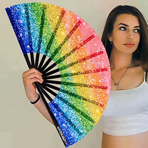 image for Raveahem UV Glow Rave Fan, Bamboo Folding Clack Hand Fan for Men Women