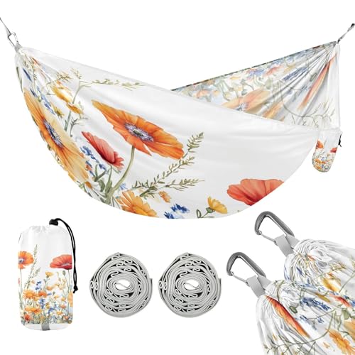 ATTX Beautiful Watercolor Wildflowers Camping Hammock - Lightweight & Portable Hammocks, Heavy Duty 330lbs Capacity for Indoor, Hiking, Backpacking, Travel, Backyard, Beach#60