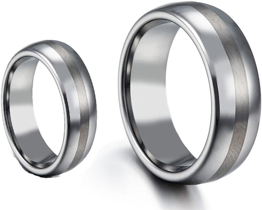 Wedding Rings for Him and Her - 8MM/6MM Polished Shiny Domed With Brush Center Tungsten Carbide - Couple Rings Set - Wedding Bands for Couples - Wedding Band Sets for Couples