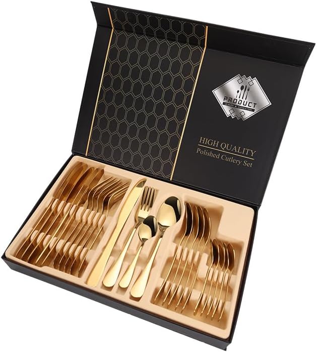 Silverware Flatware Cutlery Set, 24-piece Knife, Fork And Spoon Cutlery Set Black High-end Gift Box Knife, Fork And Spoon(Rose Gold)