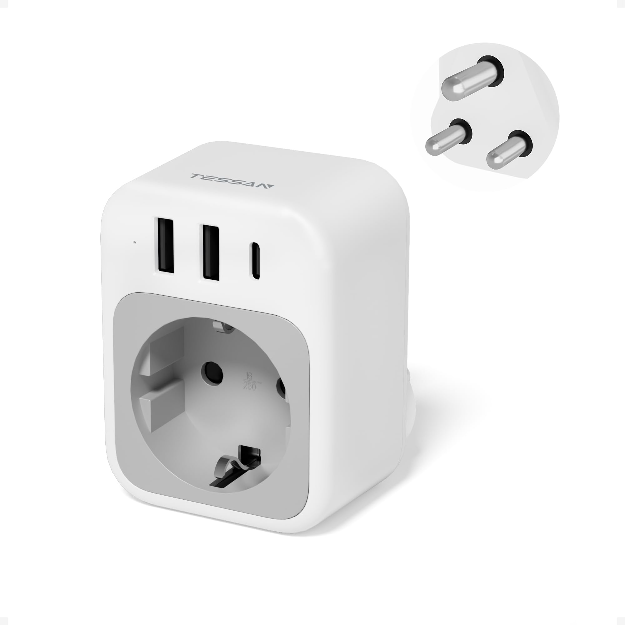 TESSEN 3 stuks reisadapters USA adapter stopcontact, adapter USA Duitsland stekker met USB, 1 Schuko AC en 2 USB A stekkeradapters EU naar VS voor Canada, Amerika, Thailand, Mexico, Peru, 1250 W