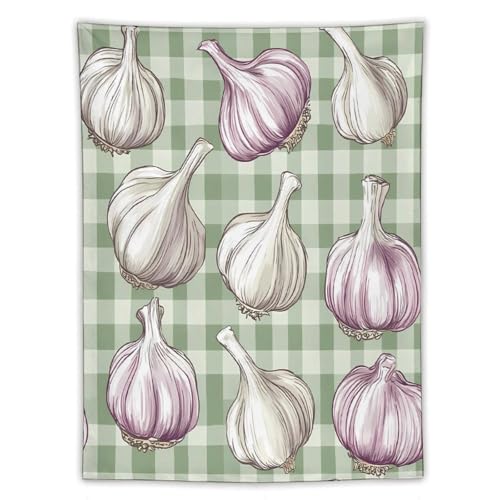 Tapiz de pared divertido con diseño de ajo y cuadros para renovar y dar vida a tu dormitorio