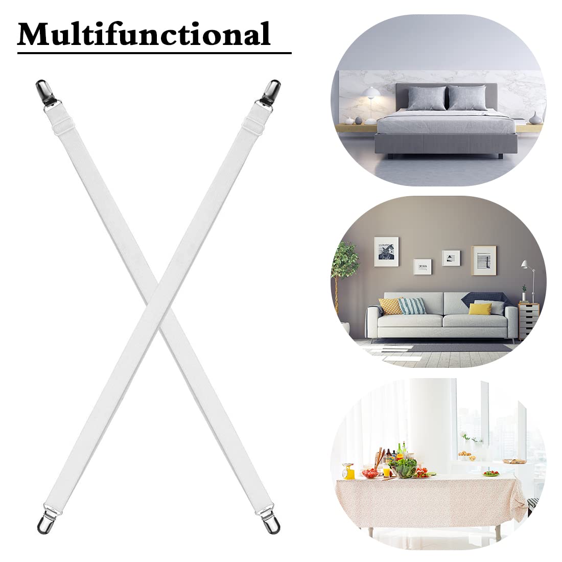 8 stuks verstelbare bedlakenspanners 25-80cm, elastische lakenspanners met metalen clips, zwart strijkplankspanner, spanners voor bedlaken, matras, wieg, strijkplank, bank