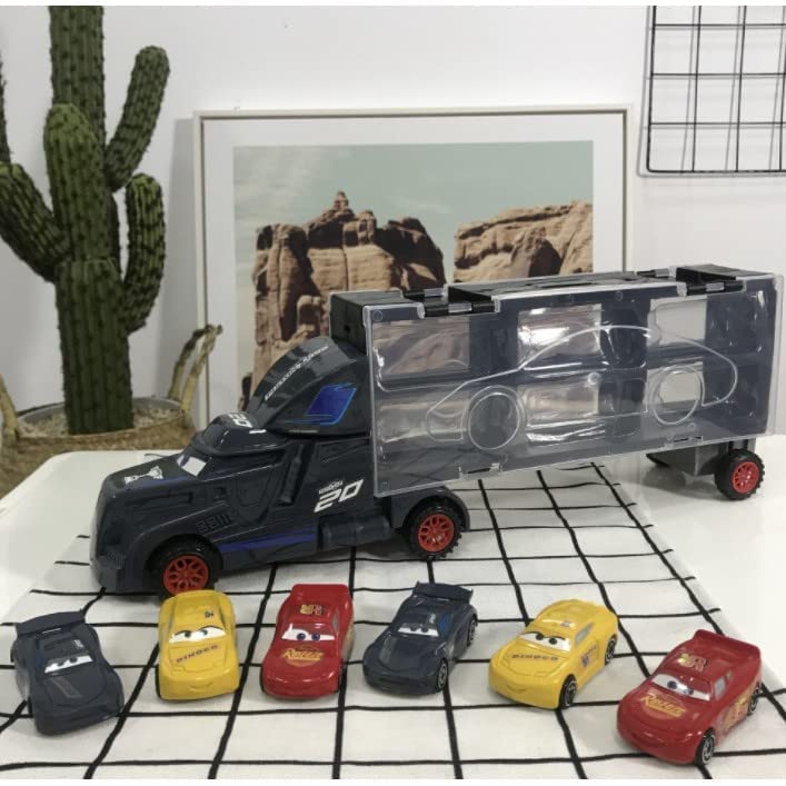 Image of Transport Trucks for Kids - 7 in 1 Big Unbreakable Carrier Transport Truck with Slots for 6 Alloy Metal Car Playset for Kids, Vehicle Learning Gift Toys for Toddlers