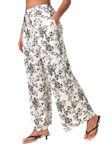 CIDER Wide Leg Palazzo Pants for Women with Pockets Elastic Business Causal Pants Women Summer for Beach Travel Trousers2
