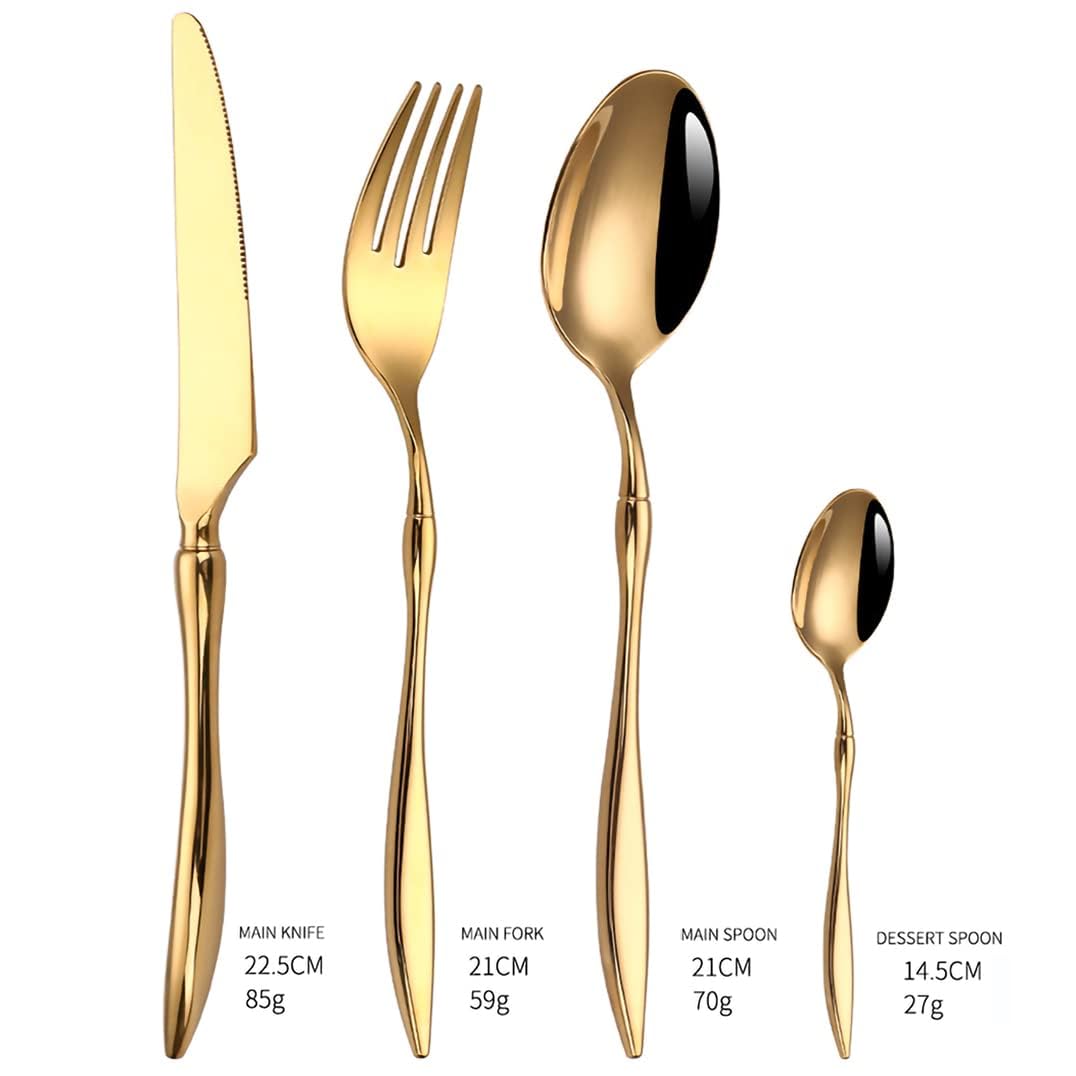 Besteckset aus 18/8 Edelstahl, modern, minimalistisch, Besteck, spülmaschinenfest, Utensilien für 6 Personen, vielseitig für jeden Anlass (Gold, 48-teilig (Set für 12))