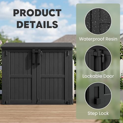 Image of LHBcraft Waterproof Outdoor Storage Box 36 Cu Ft,Portable Horizontal Resin Storage Shed with Lockable Doors,Outdoor Storage Cabinet for Patios