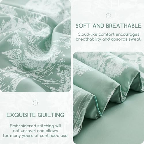Image of DJY Floral Green Comforter Set-King Size 7 Piece Bed in a Bag,Queen Comforter Set with Sheets,Farmhouse Comforter