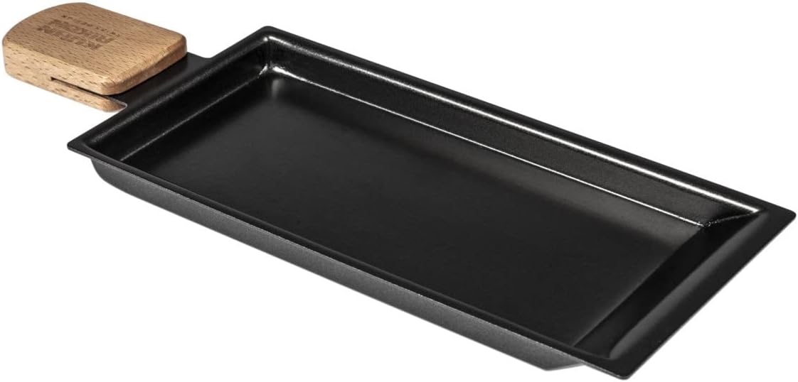 Kuhn Rikon 19208 Raclette pan with Wooden Handle, Alloy Steel, Black