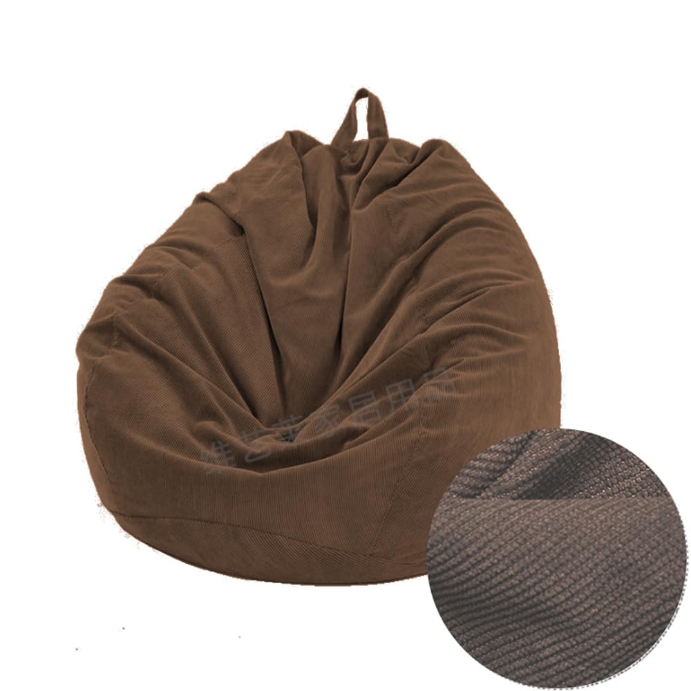 Treer Bean Bag Covers Corduroy Beanbag Chair Cover Large for Adult & Kids, Solid color Bean Bag Chair Sofa Cover - Stuffed Toys Storage Bag, Without Filling (S-27.5x31.5in,Brown)