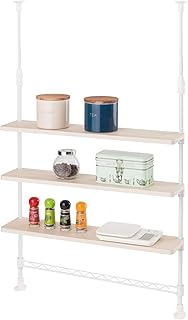 ドウシシャ 3段 突っ張り 調味料ラック スパイスラック 卓上ミニラック 白 ホワイト 幅55x奥行13x高さ75~110cm CM55TP-3WH 木製棚 棚位置変更可 棚耐荷重3kg 防錆加工 サビに強い 水回りOK キッチンラック シンク上 コンロ横