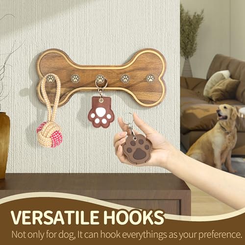 MTERSN Farmhouse Dog Leash Holder for Wall – Dog Stuff Organizer and Dogs Bone Key Holder Wall Mount with 3D Puppy Paw Hooks - Cute Stuff for Pet Lover Gifts (Acacia Wood) - Image 4