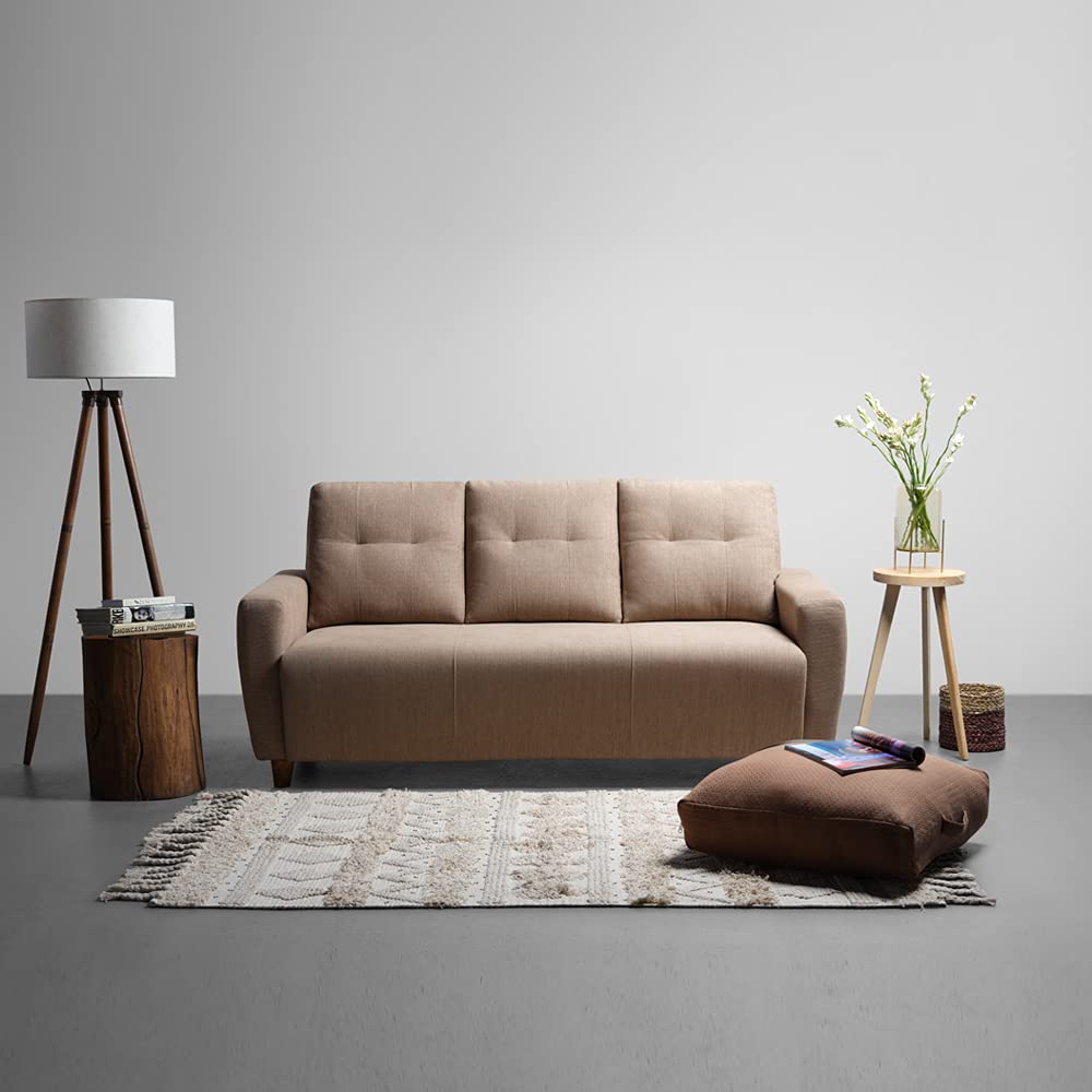 Sleepyhead Yolo Designed by Duroflex - 3 Seater Sofa |Premium Fabric, Plush 3 Layer Cushioning |Modern Buttonless Tufted & Anti-Sag Comfort |Stylish & Durable |3 Years Warranty - Coco Brown