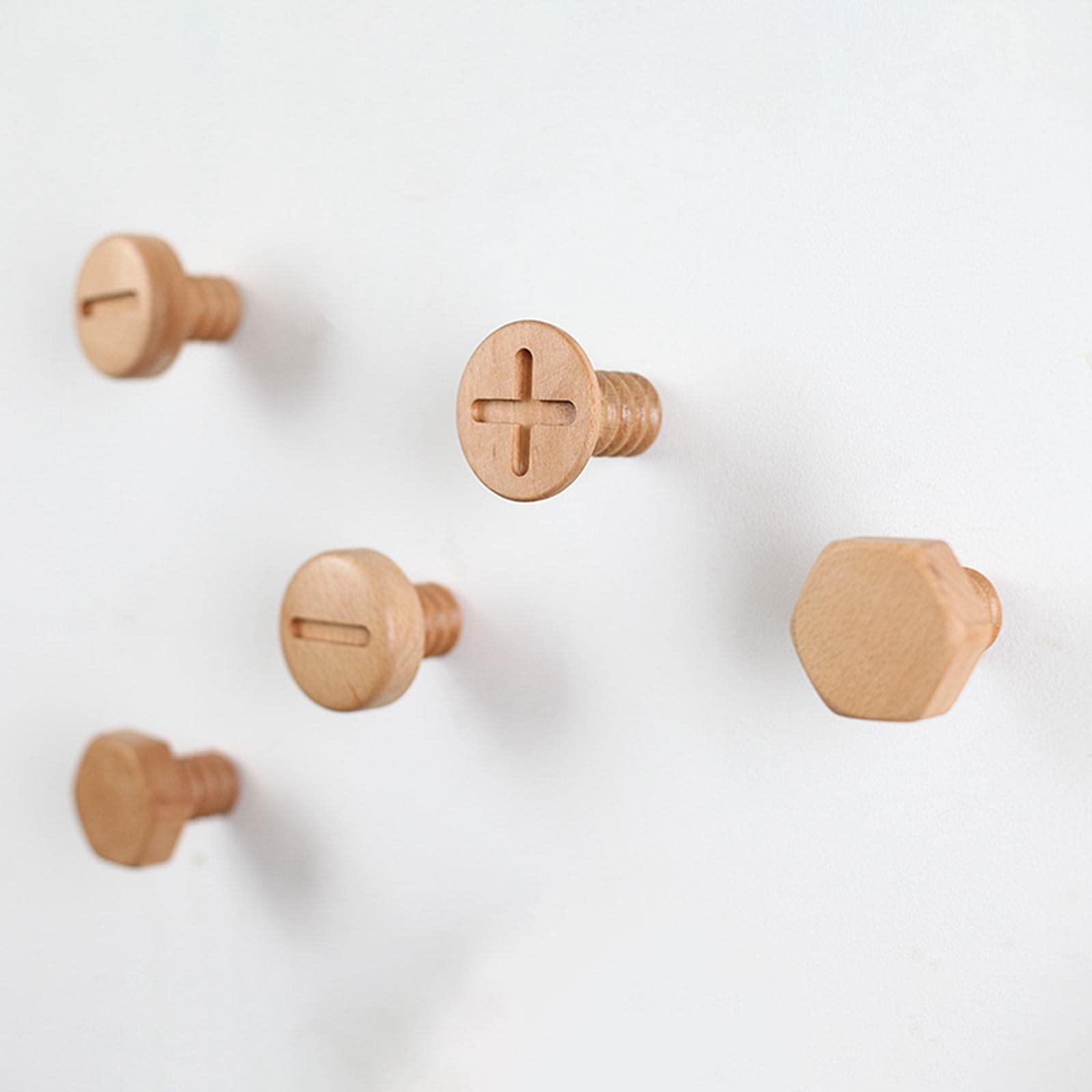 Set di 10 ganci a vite in legno d'acero, stile nordico, per armadio, organizer per la casa, design esagonale, 5,5 x 6 cm