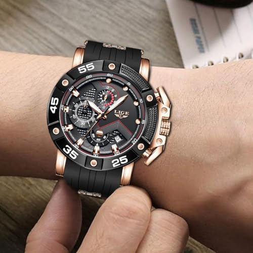 Image of LIGE Unique Mens Wristwatch Fashion Multifunction Chronograph with Calendar Quartz Analog Watch Waterproof Outdoor Sport Watch for Men Casual