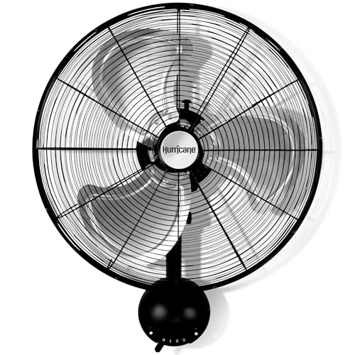Hurricane Pro High Velocity Oscillating Metal Wall Mount Fan w/ 3 Speeds, Black, 20