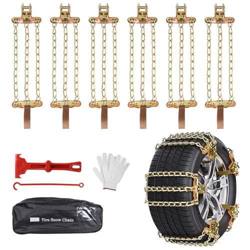 Oziral Chaînes à Neige 6 Pièces - Design 3 Barres pour une Adhérence Améliorée - Facile à Installer et Durable pour Pneus de 195-265 mm