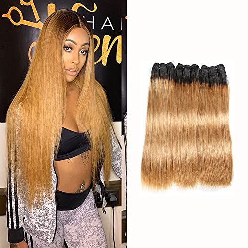 1b/27 Bundles Honey Blonde Straight Human Hair Bundles Brazilian Virgin Hair Straight Weave Bundles 8a Two Tone Ombre Human Hair Unprocessed Virgin Hair Extensions 26 28 30inch