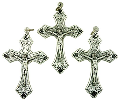 Lot of 3 Silver Plate Cross 2 Inch Crucifix Pendant with Grapes and Wheat Design