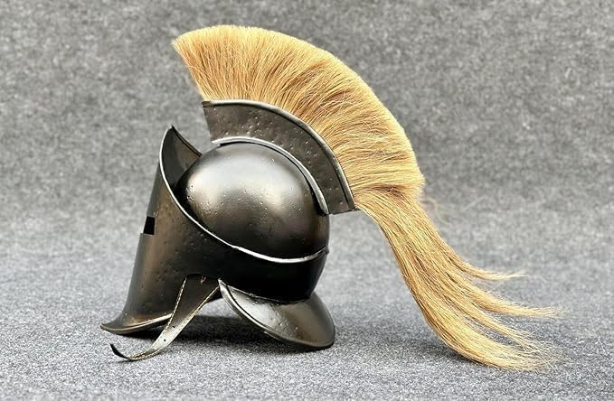 Medieval Greek Knight Helmet with Yellow Plume, Decorative Warrior Costume Armor for LARP and Display
