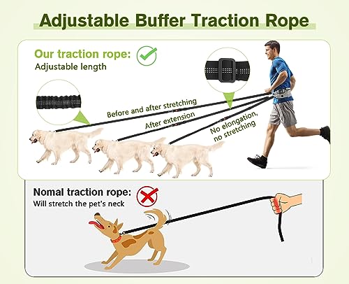 pecute Joggingleine Hunde mit Bauchgurt, Laufgürtel Hundeleine für Große und Mittelgroße Hundes, Leine Hund mit Gürteltasche, Elastische Laufleine, Dog Leash für Laufen, Joggen