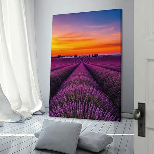 Tableau sur toile de lavande dans un hall d'entrée à l'ambiance chaleureuse