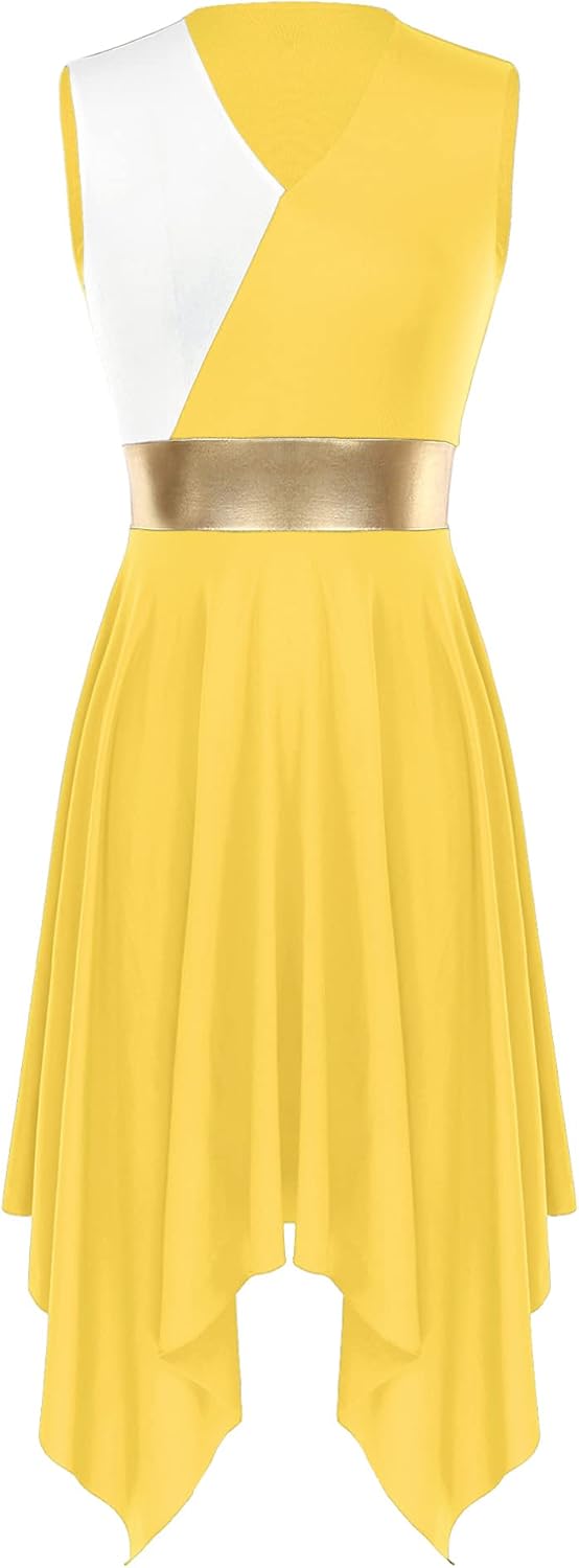 ranrann Women's Asymmetrical Praise Dance Tunic Color Block Sleeveless Worship Lyrical Dance Overlay Costume