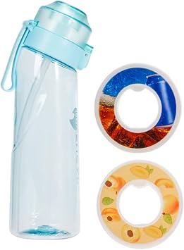 650ml Fruit Fragrance Water Bottle, Gradient Color Air Water Bottle with 19 Flavor Pods, BPA Free Sports Air Water Up Bottle, 0 Calories Sugar, Sports for Fitness Yoga Outdoor Blue, 2 Flavor