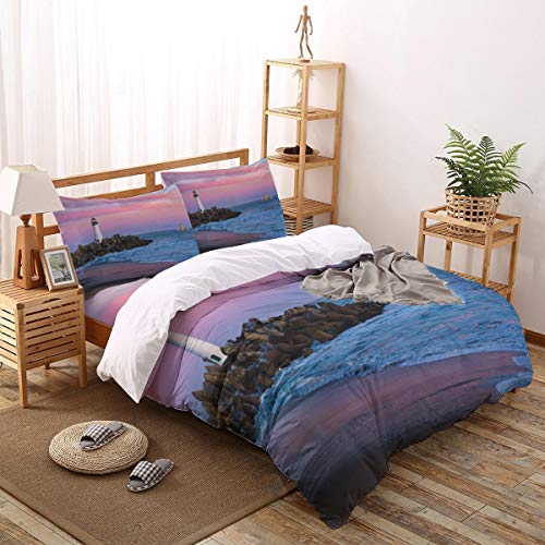 4-Piece-Bedding-Sets-Beach-Sunset-Lighthouse-Sailboat-Comforter-Set-Duvet-Cover-Bed-Sheets-Pillow-Cases-for-ChildrensKidsTeensAdults-Queen-Size-Seascapes