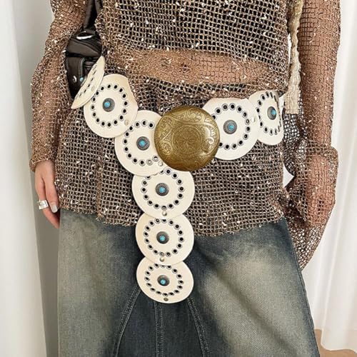 Western Turquoise Belt for Women - Adjustable 41" PU Leather with Alloy Concho Buckle, Boho Fashion Accessory for for Wasteland & Hot Girl Fashion, Denim, Casual & Party Outfits3