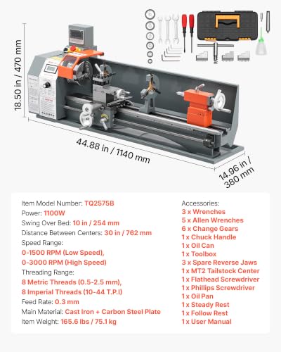 VEVOR 10x30 Metal Lathe with 2-Axis DRO