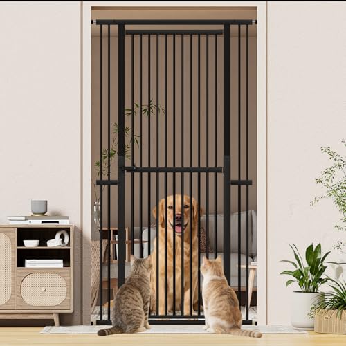 Snuowu 51-87 Extra Tall Pet Gate for Cats 29.5-40.5 Wide Pressure Mounted No-Drilling Safety Dog Gate Metal Walk-Thru Barrier for Doorways Stairs Kitchens Black