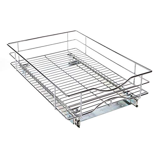 Home Zone Living Pull Out Kitchen Cabinet Organizer with Slide Out Drawer for Space Saving Storage, 14” W x 21” L