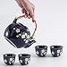 6 1/2" Deluxe Royal Blue with White Plum-Flower Japanese Ceramic Tetsubin Teapot & Teacups, Tea Set, Stainless Steel Infuser & Rattan Handle included