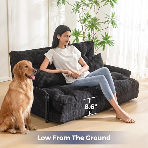 MAXYOYO Adjustable Floor Sofa Couch with 2 Pillows, Multi-Functional Bean Bag Bed, 5-Position Foldable Lazy Sofa Sleeper Bed with Armrest, Versatile Floor Seating for Reading, Black, Double - Image 4